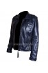 Slim Fit Navy Blue Leather Women's Jacket